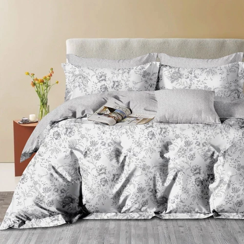 Σεντόνια Olie (Σετ 4τμχ) White-Grey Ρυθμός Υπέρδιπλo 230x260cm 100% Βαμβακοσατέν