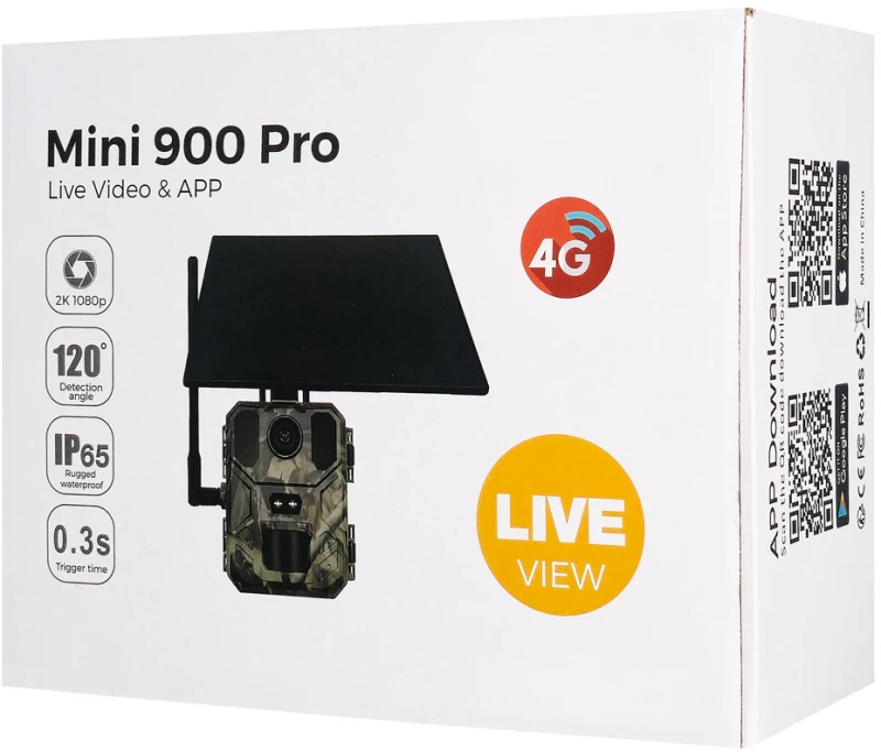 SUNTEK smart ηλιακή κάμερα κυνηγού Mini 900 Pro, PIR, 4G, 30MP/2K, SD, IP65