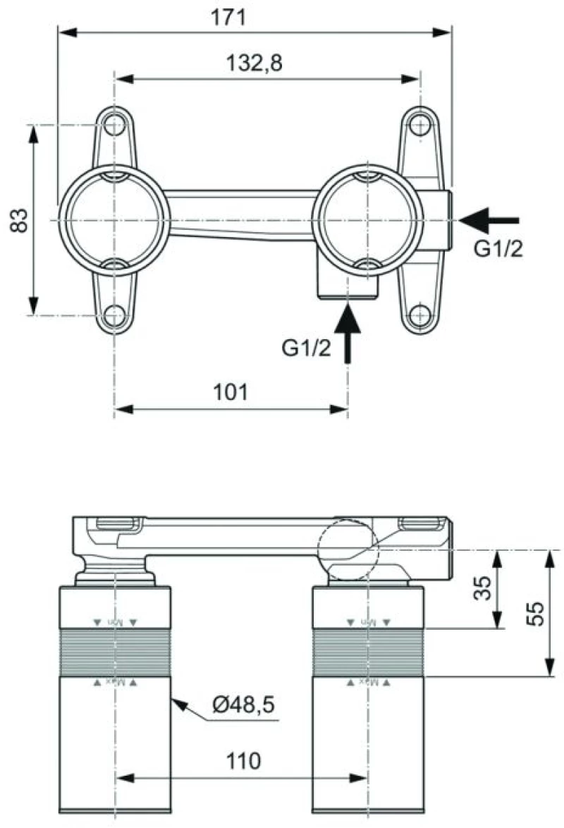 Εσωτερικός μηχανισμός Ideal Standard A1313NU εντοιχιζόμενων μπαταριών νιπτήρα