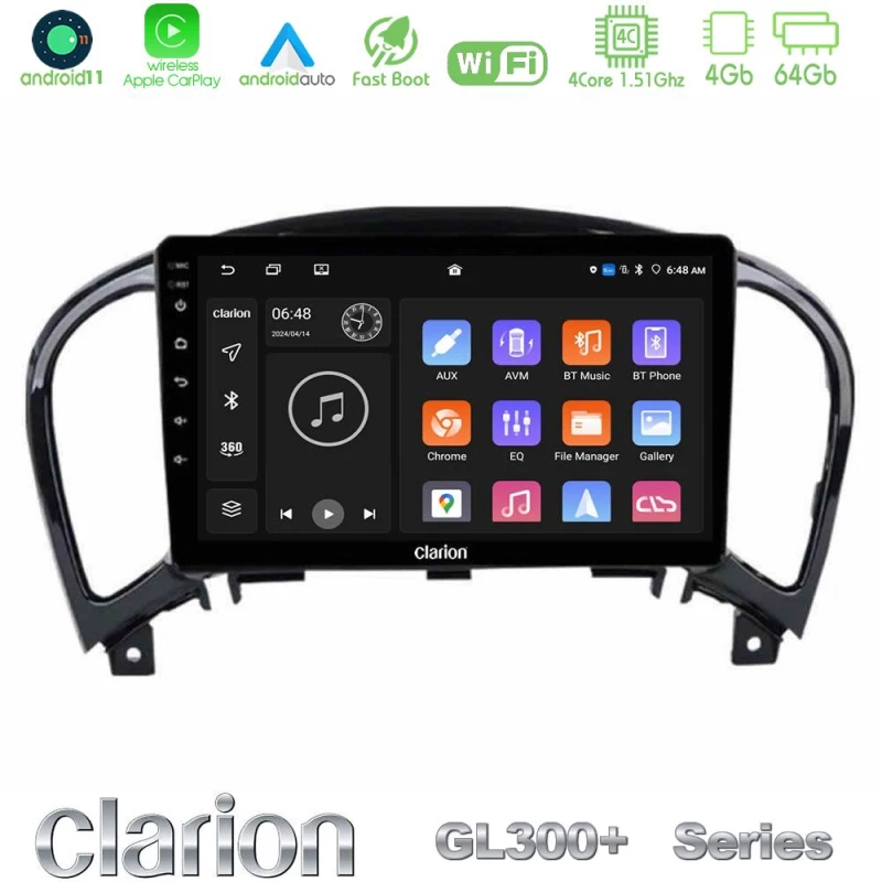 Clarion Gl300+ Series 4core Android11 4+64gb  Nissan Juke Navigation Multimedia Tablet 9" u-Gl34-Ns0755