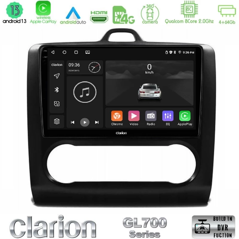 Clarion Gl700 Series 8core Android13 4+64gb Ford Focus Auto ac Navigation Multimedia Tablet 9" με Carplay & Android Auto u-gl7-Fd0041ab