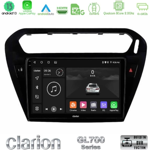 Clarion Gl700 Series 8core Android13 4+64gb Citroen c-Elysee / Peugeot 301 Navigation Multimedia Tablet 9" με Carplay & Android Auto u-gl7-Ct0070bl