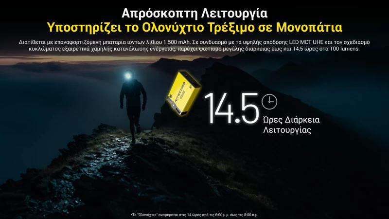 ΦΑΚΟΣ LED NITECORE HEADLAMP UT27 Pro MCT 800Lumens + 2x HBL1500Lion Battery, Black