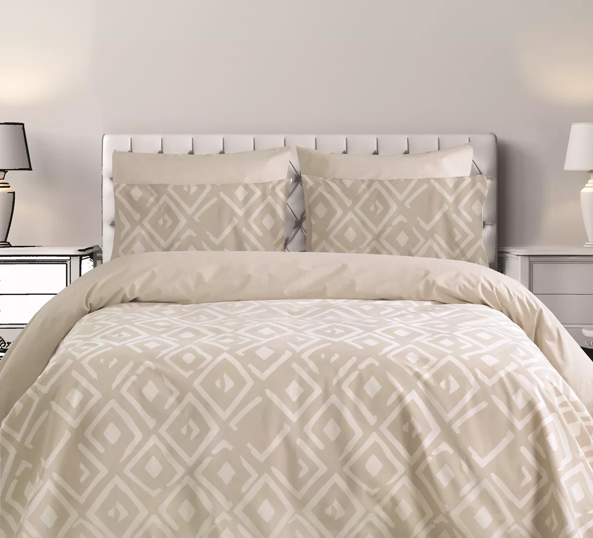 ΣΕΤ ΣΕΝΤ. MONA ROMVOS1 BEIGE 170x270cm 105x200+30cm 50x70cm 144ΤC  ΛΑΣΤ. 100% COTTON - -