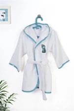 Μπουρνούζι Με Κέντημα kids Dinosaur 180 Size: 04 White-Sky Blue 100% Cotton - -