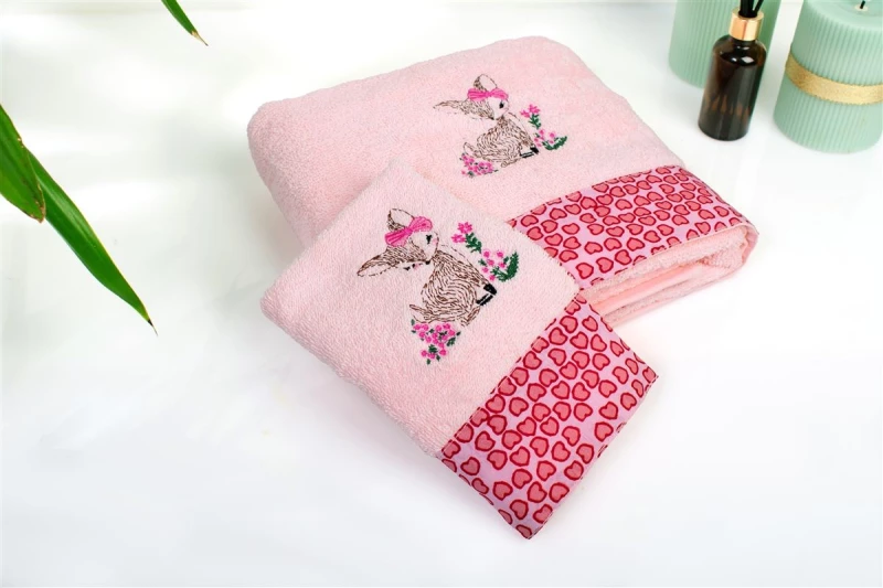 Πετσέτα Με Κέντημα Σετ 2 τεμ bebe Deer 196 30X50,70X140 Pink 100% Cotton - -