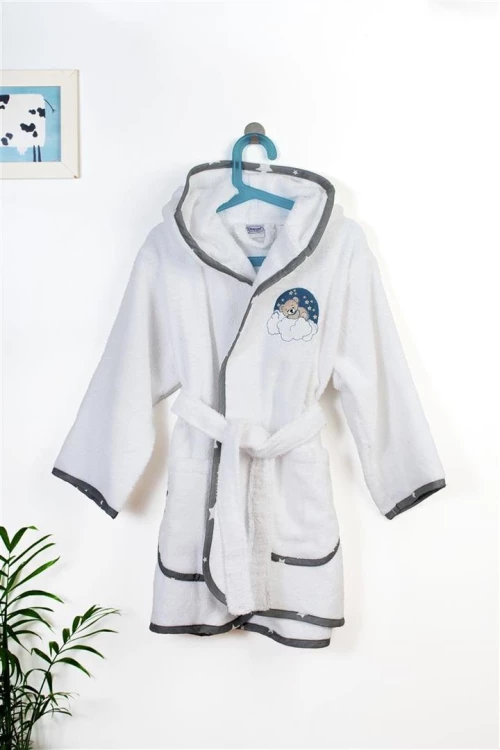 Μπουρνούζι Με Κέντημα kids Cloudy Bear 176 Size: 02 White-Grey 100% Cotton - -