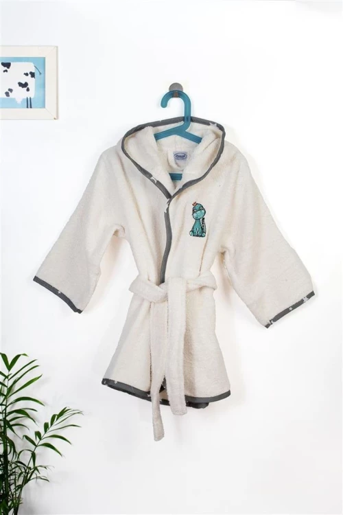 Μπουρνούζι Με Κέντημα kids Dinosaur 181 Size: 02 Ecru-Grey 100% Cotton - -