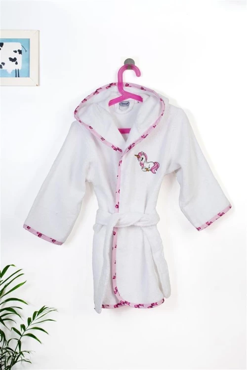 Μπουρνούζι Με Κέντημα kids Unicorn 188 Size: 02 White-Pink 100% Cotton - -