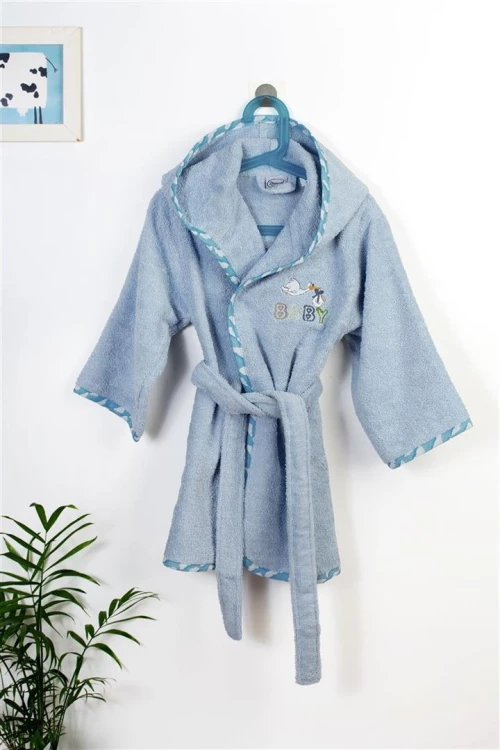 Μπουρνούζι Με Κέντημα kids Stork 191 Size: 04 Sky Blue 100% Cotton - -