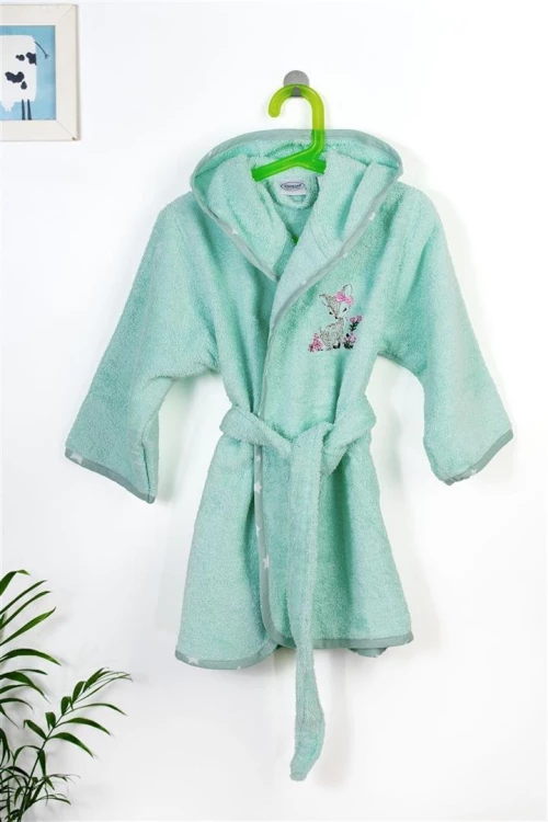 Μπουρνούζι Με Κέντημα kids Deer 199 Size: 04 Mint 100% Cotton - -