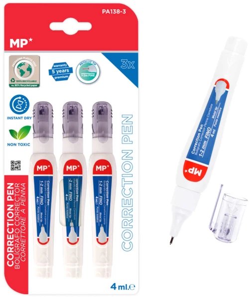 MP σετ διορθωτικό στυλό PA138-3C, 1-2mm, 4ml, 3τμχ