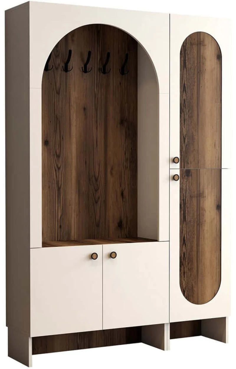 Έπιπλο Εισόδου Palermo 845HCT4241 135x37x200,6cm Cream-Walnut Μοριοσανίδα, Μελαμίνη