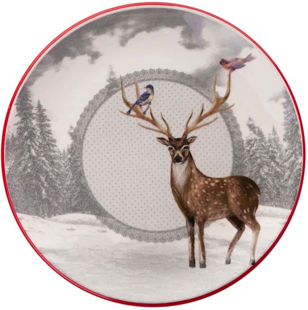 Πιάτο Ρηχό Deer Winter (Σετ 6Τμχ) 471PST1112 25,5x25,5x2,5cm Multi Hermia Κεραμικό