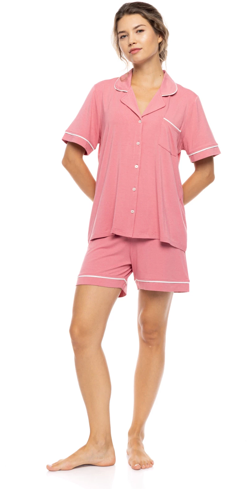 Γυναικεία Πυτζάμα Pink Label - Σορτς - Peach Pink - Σεμιζιέ - BAMBOO NOS