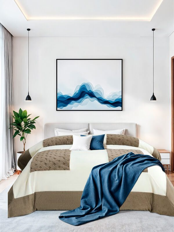 Κουβερτοπαπλώματα Βελουτέ Square Patchwork Γαρύφαλλο - Λευκό-Καφέ, 240x260