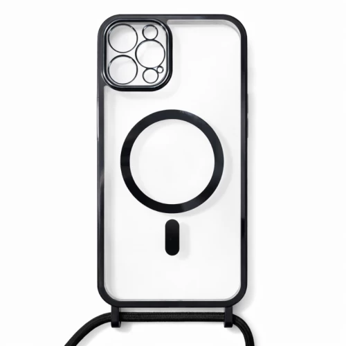 Θήκη Σιλικόνης GREEN ON με Κορδόνι Κολιέ και Magsafe για iPhone 12 Pro Max - Μαύρο