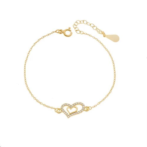 Βραχιόλι Γυναικείο Senza από επιχρυσωμένο ασήμι 925, διπλή καρδιά