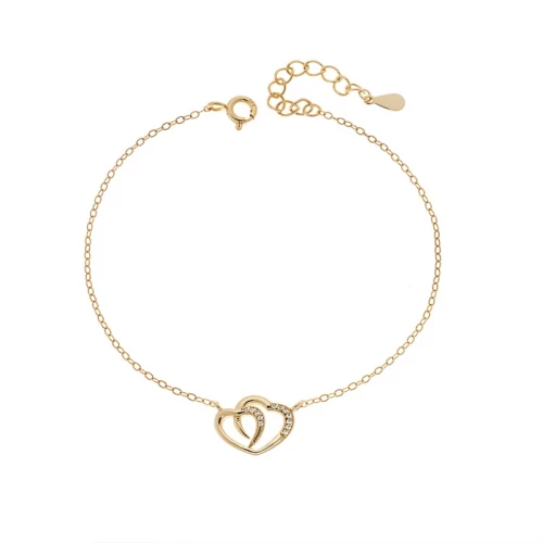 Βραχιόλι Γυναικείο Senza από επιχρυσωμένο ασήμι 925, διπλή καρδιά