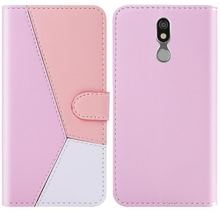 Για LG K40 Τρίχρωμη ραφή οριζόντια Flip TPU + PU δέρμα υπόθεση με θήκη & υποδοχές για κάρτες & πορτοφόλι (Ροζ)