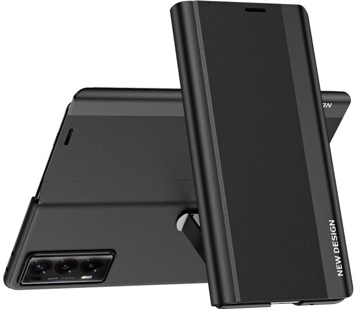 Θήκη τηλεφώνου από δέρμα με ηλεκτροεπιμετάλλωση και μαγνητική προσρόφηση για Honor Magic V2 (Μαύρο)