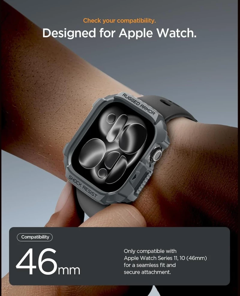 Θήκη Apple Watch 11 / 10 46mm Spigen Rugged Armor 2 Ανθεκτική Σιλικόνης - Dark Gray (ACS10500)