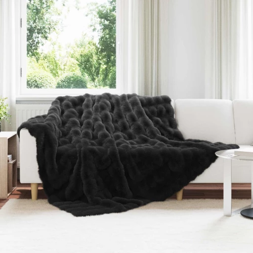 vidaXL Ψεύτικη κουβέρτα από κουνέλι 4 pcs Μαύρο 220 x 240 cm