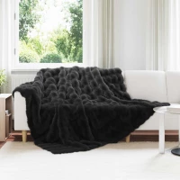 vidaXL Ψεύτικη κουβέρτα από κουνέλι 4 pcs Μαύρο 220 x 240 cm
