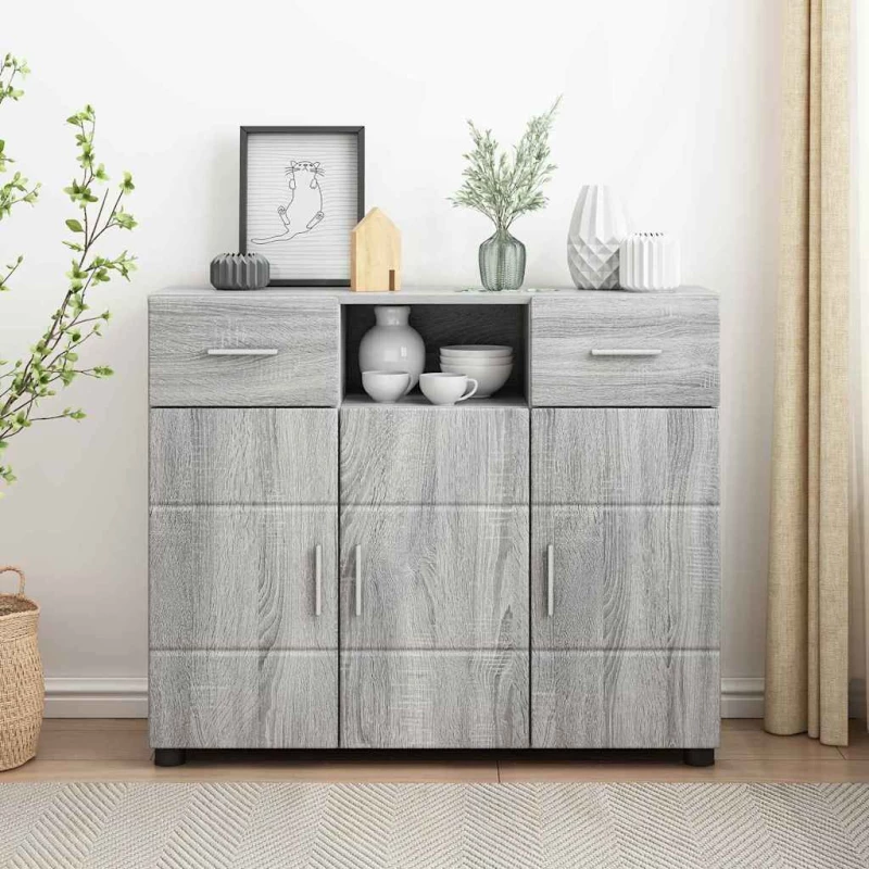vidaXL Πλαϊνό γραφείο με συρτάρι Γκρι sonoma 88,5 x 30,5 x 73 εκ