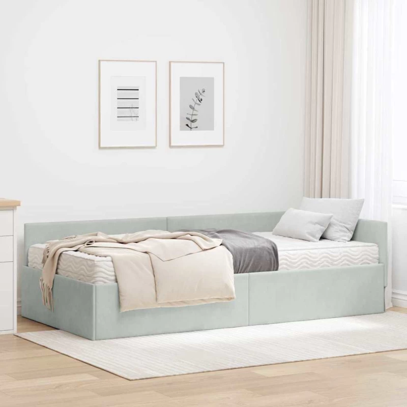 vidaXL Κρεβάτι γωνίας με στρώμα Άλλο 2 pcs Ανοιχτό γκρι Βελούδο