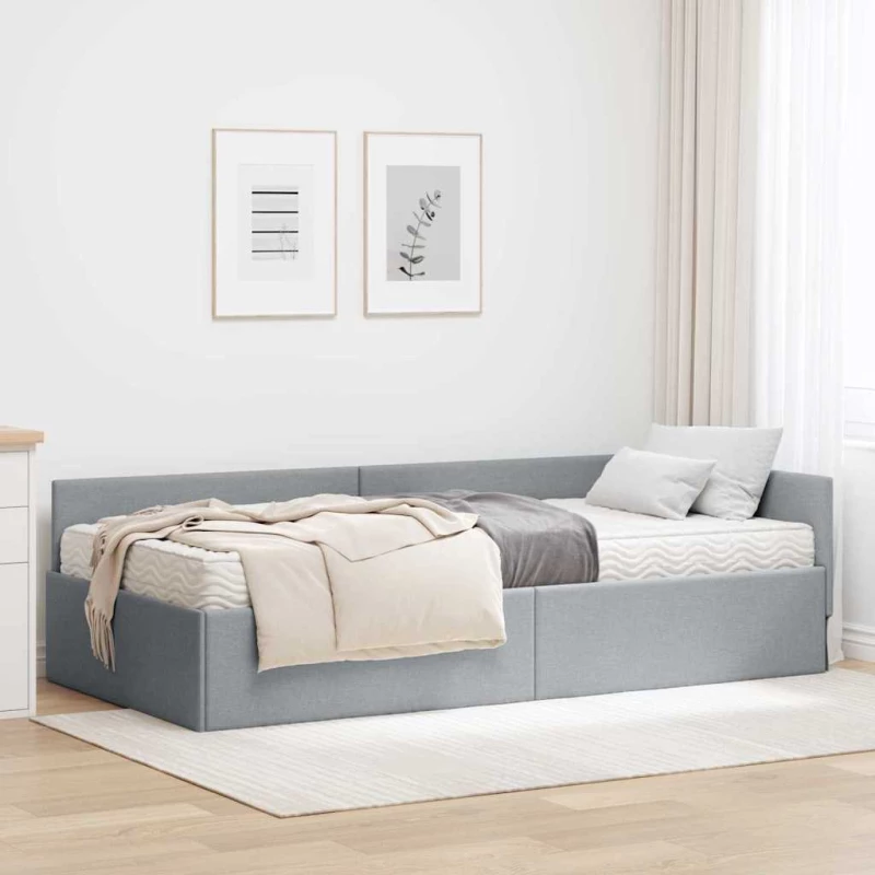 vidaXL Κρεβάτι γωνίας με στρώμα Άλλο 2 pcs Ανοιχτό γκρι ύφασμα