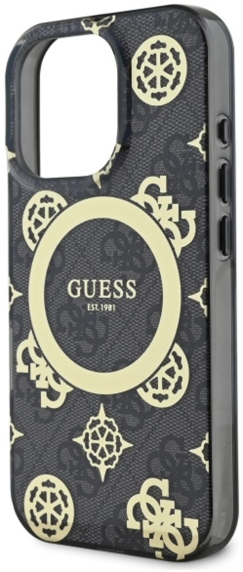 Guess IML Peony On 4G Background MagSafe Case for iPhone 16 Pro Max - Black