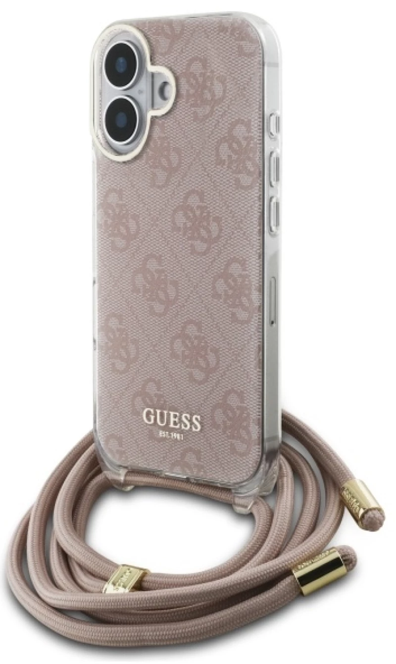 Guess Crossbody Cord 4G Print iPhone 16 Case - Pink