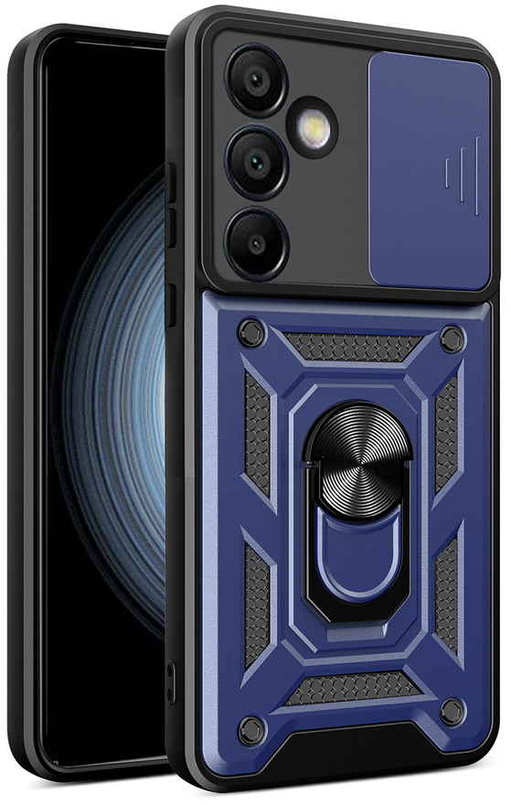 Hybrid Armor Camshield with Camera Cover and Metal Ring for Samsung Galaxy S24 FE - Blue