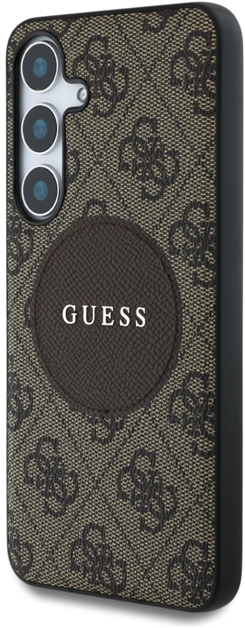 Guess 4G Round Patch Classic Logo MagSafe Case for Samsung Galaxy S25 Plus Brown