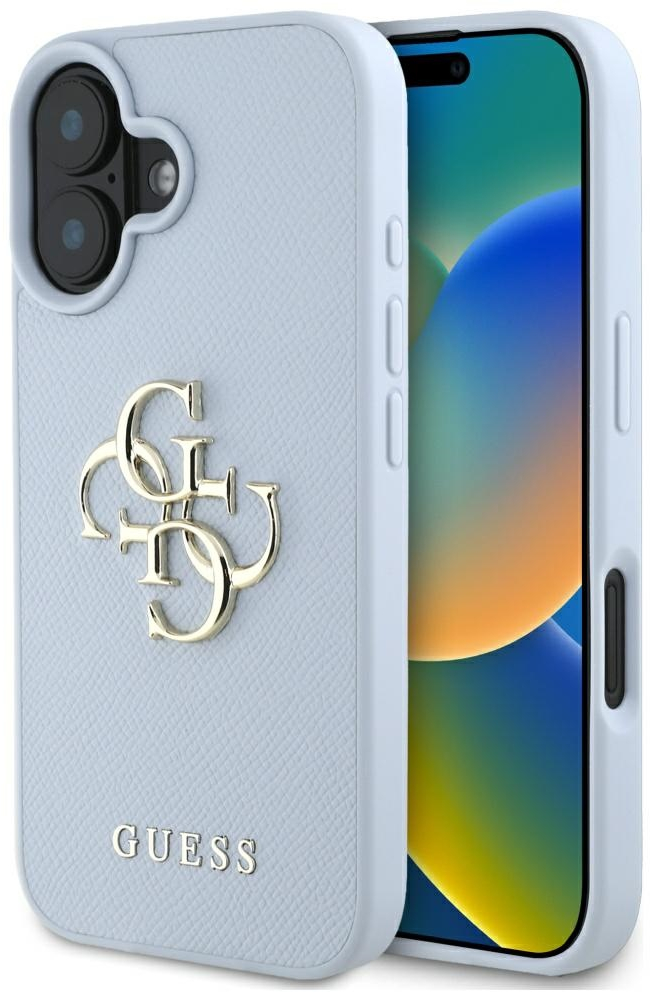 Guess Grained Big 4G Logo Small Classic Logo case for iPhone 16 - blue