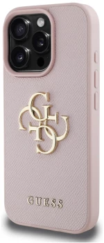 Guess Grained Big 4G Logo Small Classic Logo Case for iPhone 16 Pro - Pink