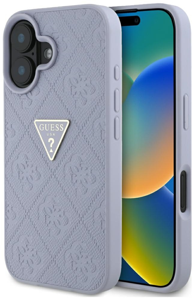 Guess Hot Stamp 4G Pattern Triangle Metal Logo iPhone 16 Case - Purple