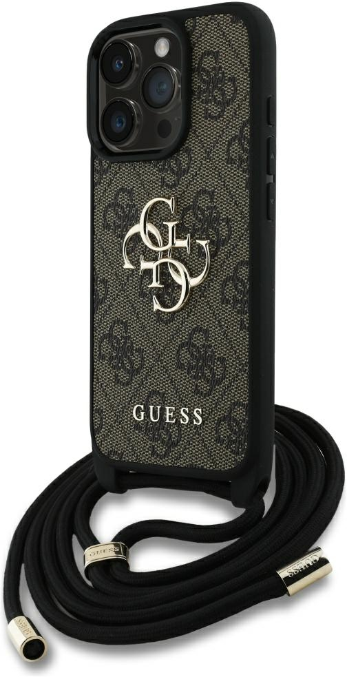 Guess 4G Big Logo Cord Stap Crossbody Case for iPhone 16 Pro Brown