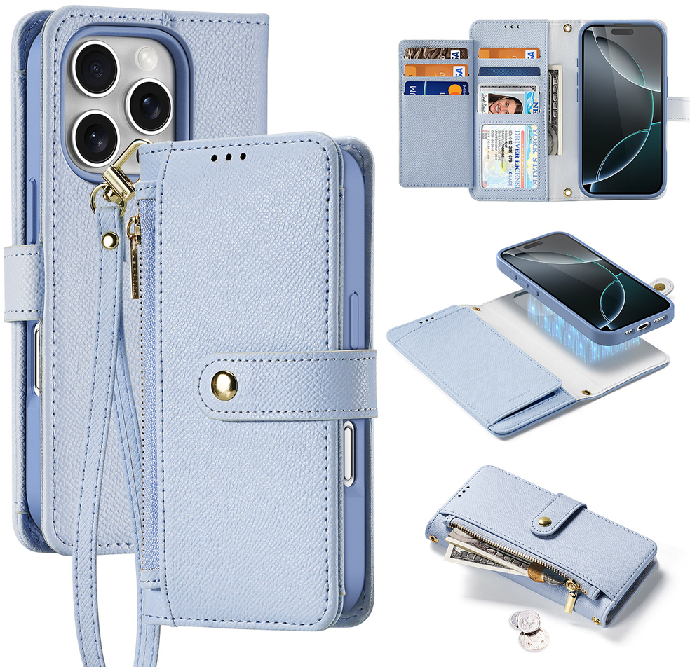 Dux Ducis Lawa Leather Case for iPhone 16 Pro Max with Detachable Magnetic Wallet - Blue