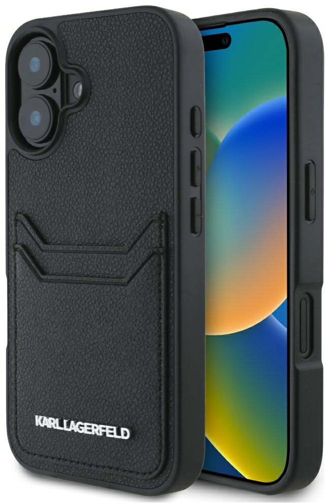 Karl Lagerfeld HC Grained PU Cardslot Metal Elong iPhone 16 Case - Black