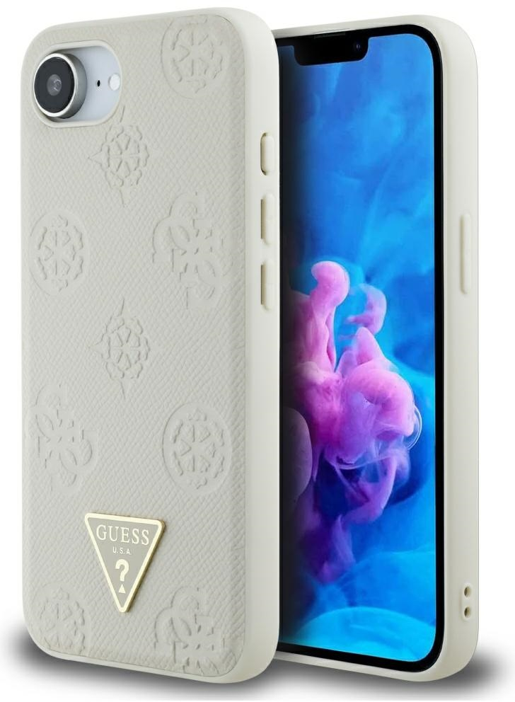 Guess Grained Hot Stamp Peony Triangle Logo MagSafe case for iPhone 16e - beige