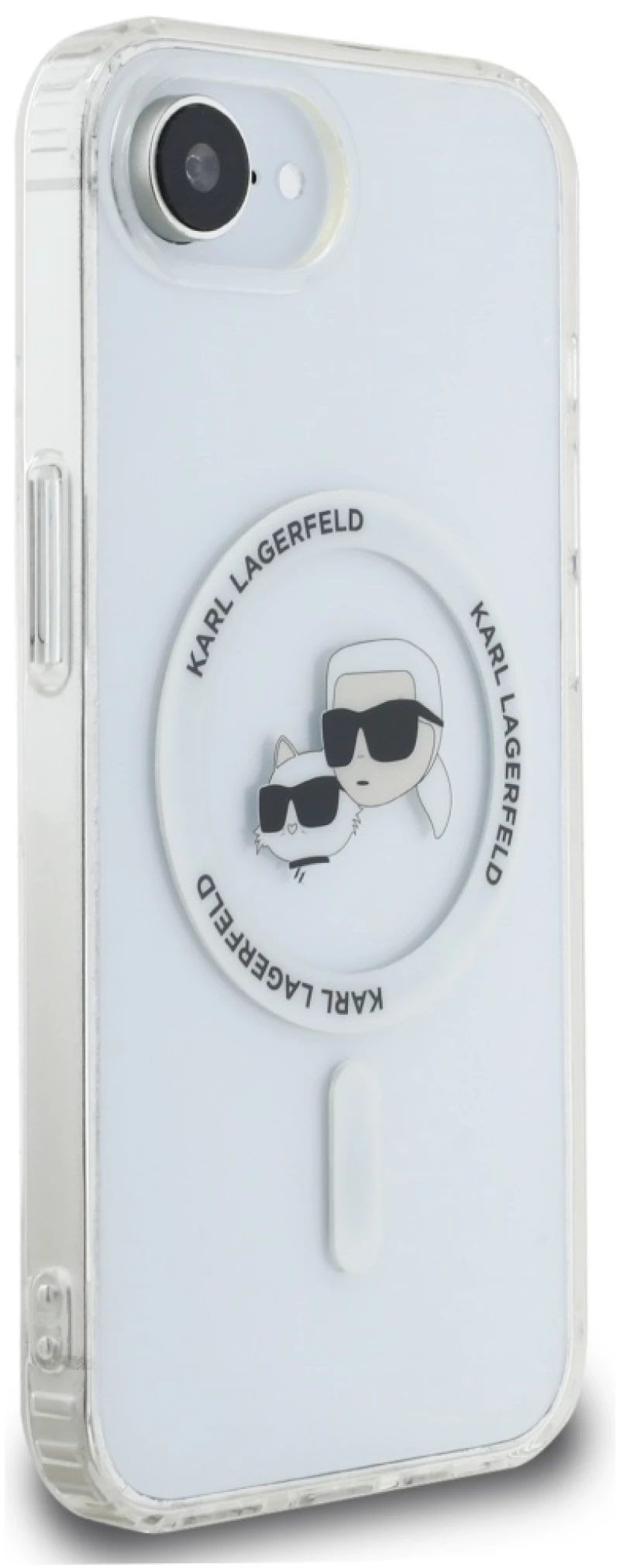 Karl Lagerfeld IML Metal Karl & Choupette Heads MagSafe iPhone 16e Case - White