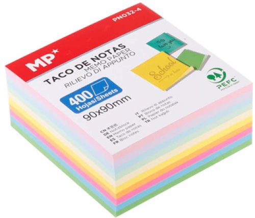MP χαρτάκια σημειώσεων PN032-4, 90x90mm, 400τμχ, χρωματιστά - 8435721003979