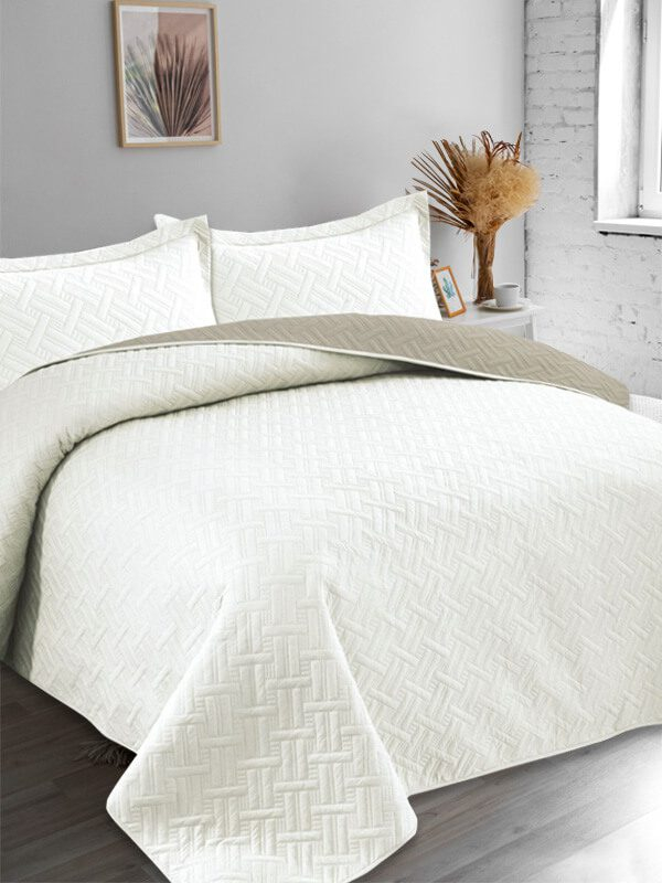 Κουβερλί Σετ Διπλό Tetris Διπλής Όψεως Microfiber Γαρύφαλλο 220x240 - Λευκό, Μπεζ