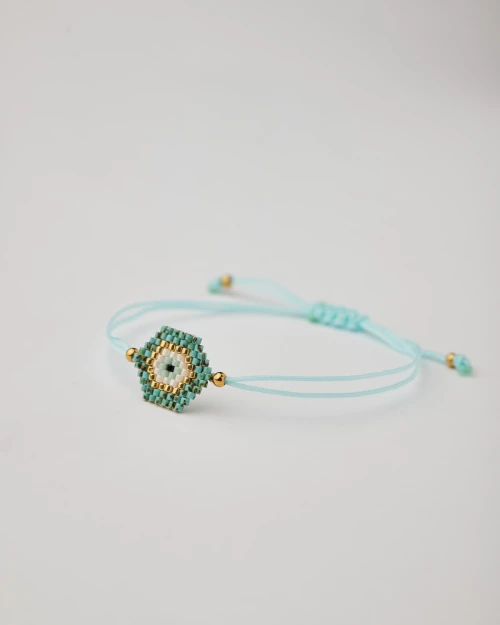 Turquoise & Gold Miyuki Eye Bracelet