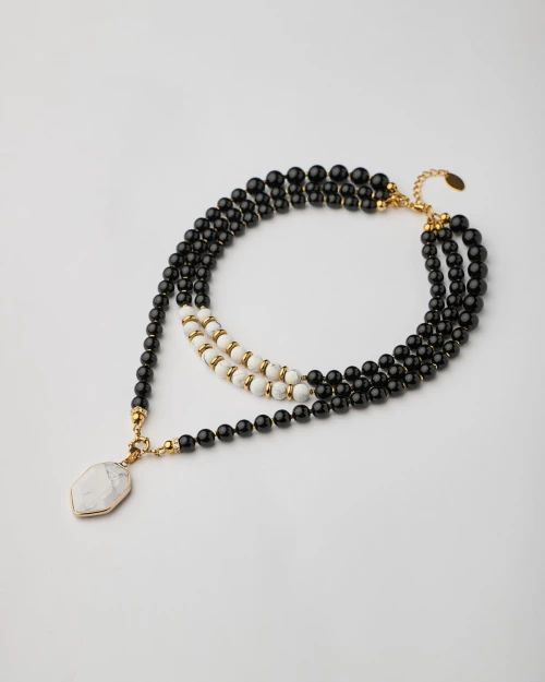 Multilayer Black White Marble Necklace