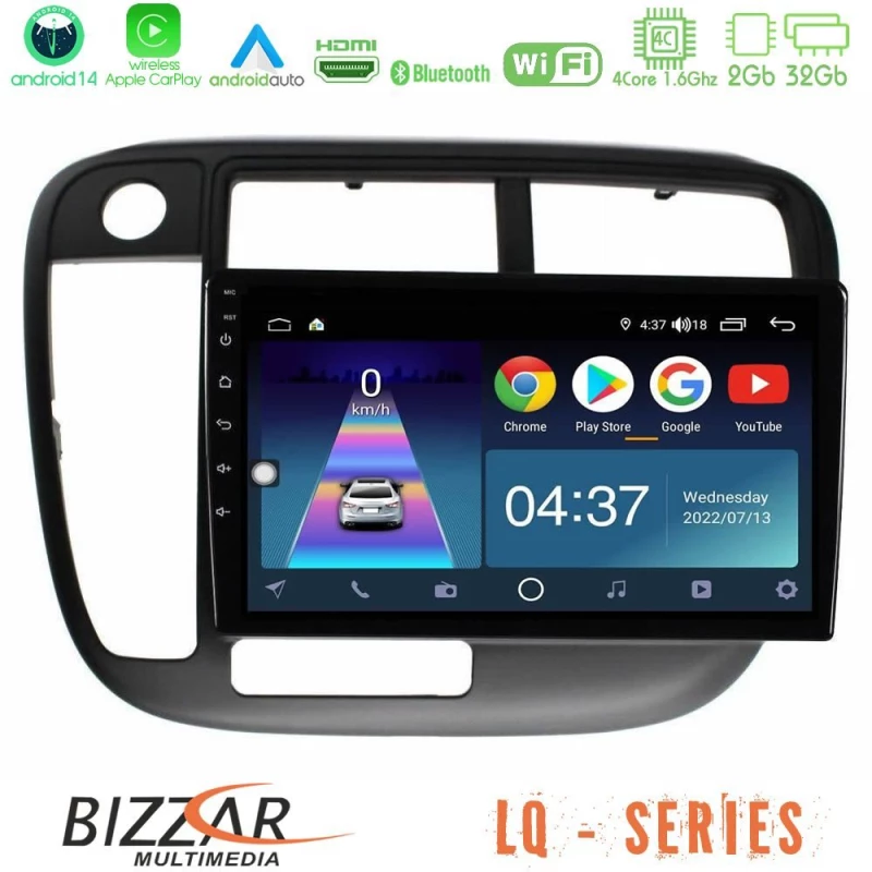 Bizzar lq Series 4core Android14 2+32gb Honda Civic 1995-2001 Navigation Multimedia Tablet 9" με Carplay & Android Auto u-lq-Hd1113