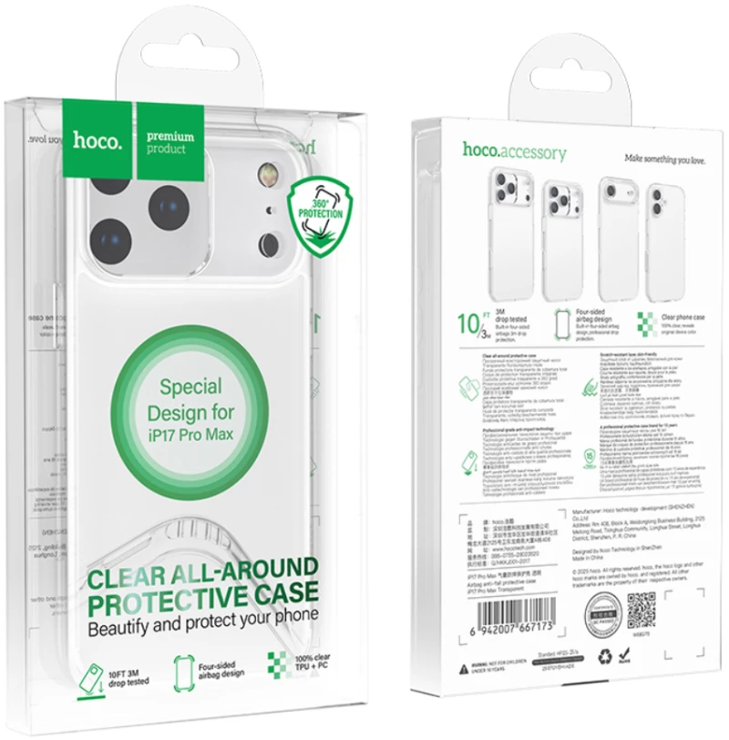 Θήκη Hoco TPU All Round Protective Airbag Anti-Fal για Apple iPhone 17 Pro Max Διάφανη