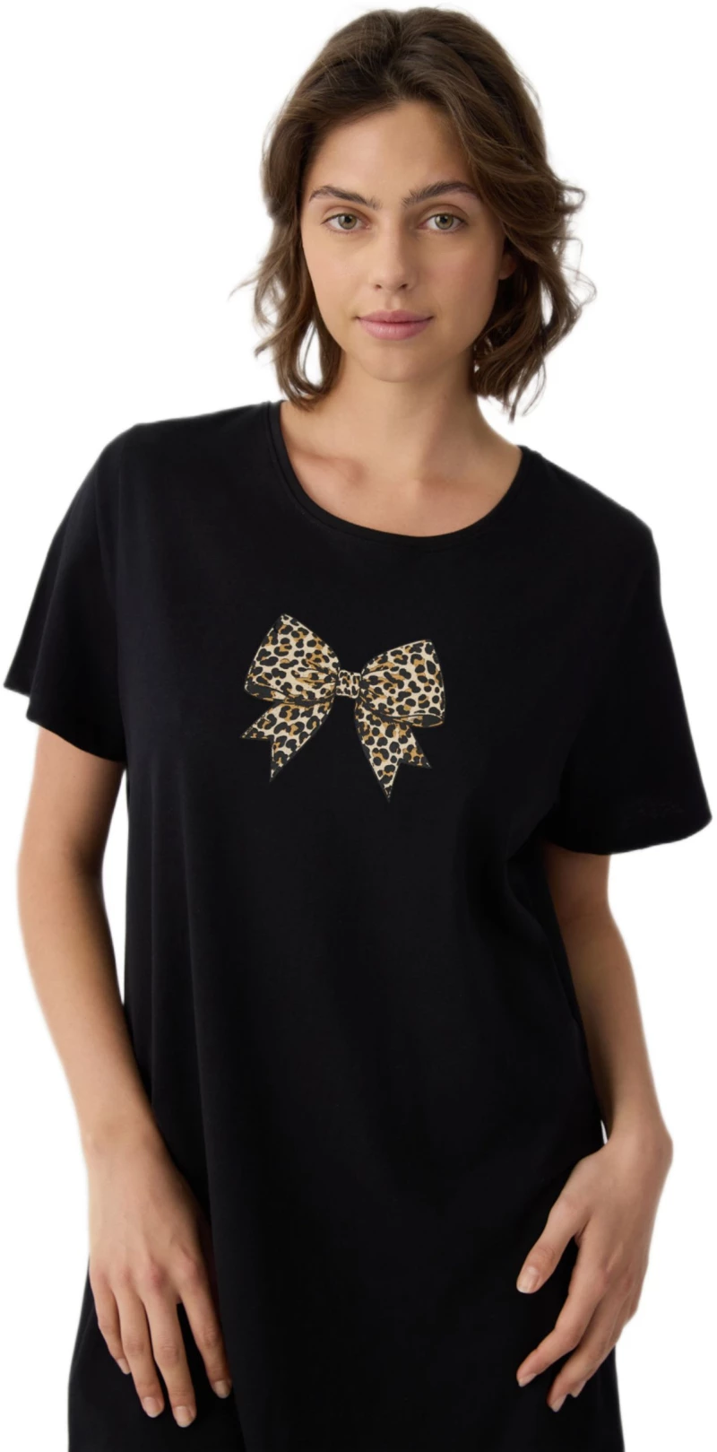 Βαμβακερό Καλοκαιρινό Νυχτικό Minerva "Animal Print Bow" 53246-045